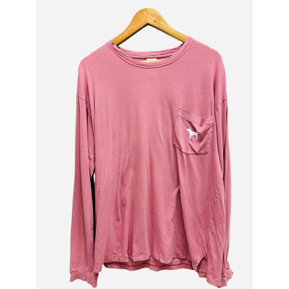 Victoria’s Secret Pink Mauve Pocket Long Sleeve Tee Shirt Dog Logo‎ Oversized L - Picture 1 of 6